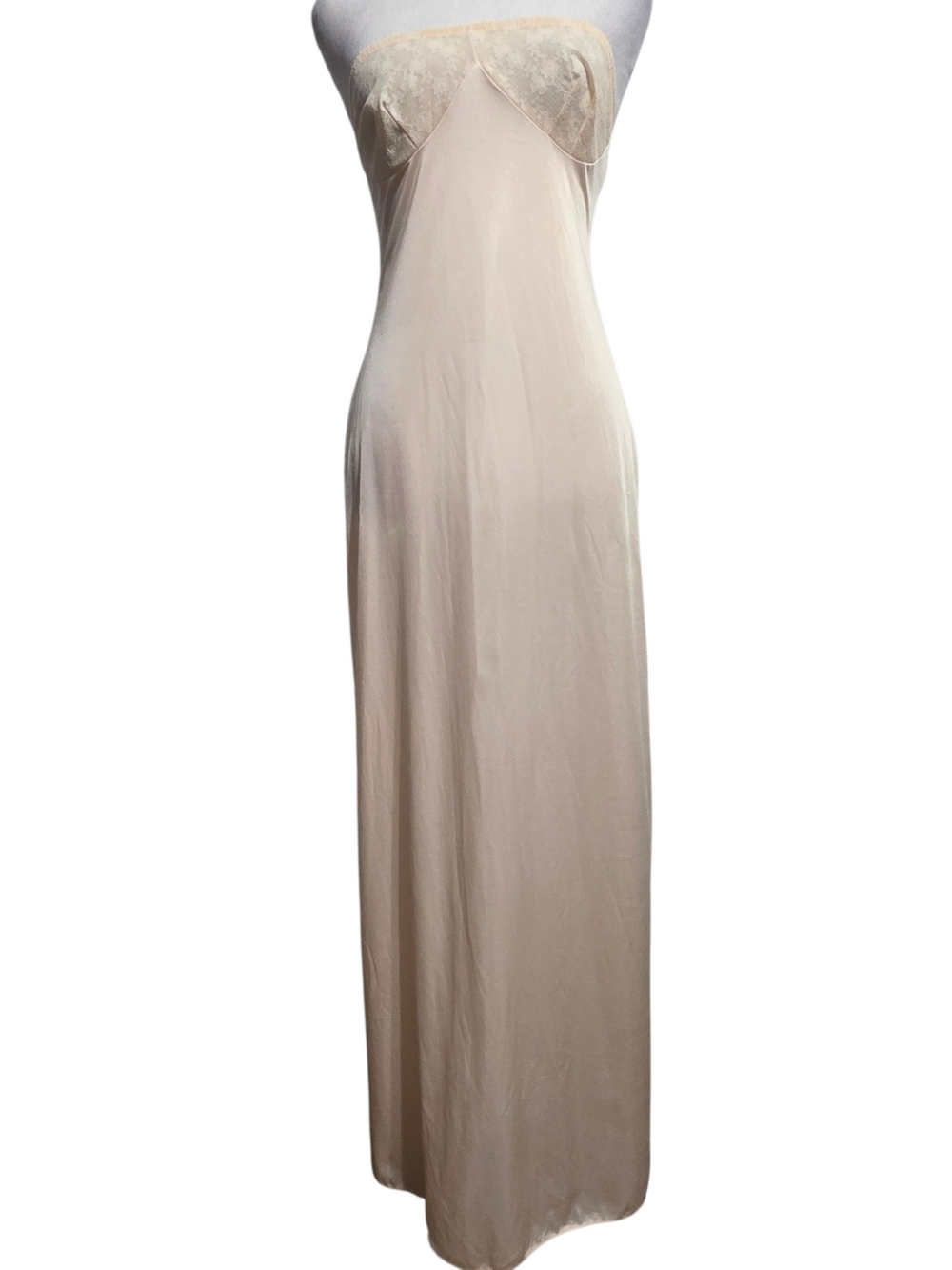 Vintage Lorraine Ivory Nylon Full Slip Dress Lace Trim Maxi Nightgown Lingerie S